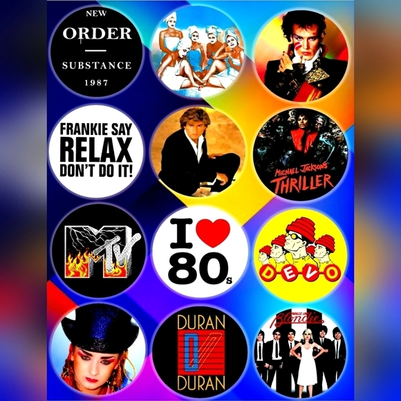 area51gallery Jewelry - I Love The 80's Band Button Pin Set Michael Jackson Thriller